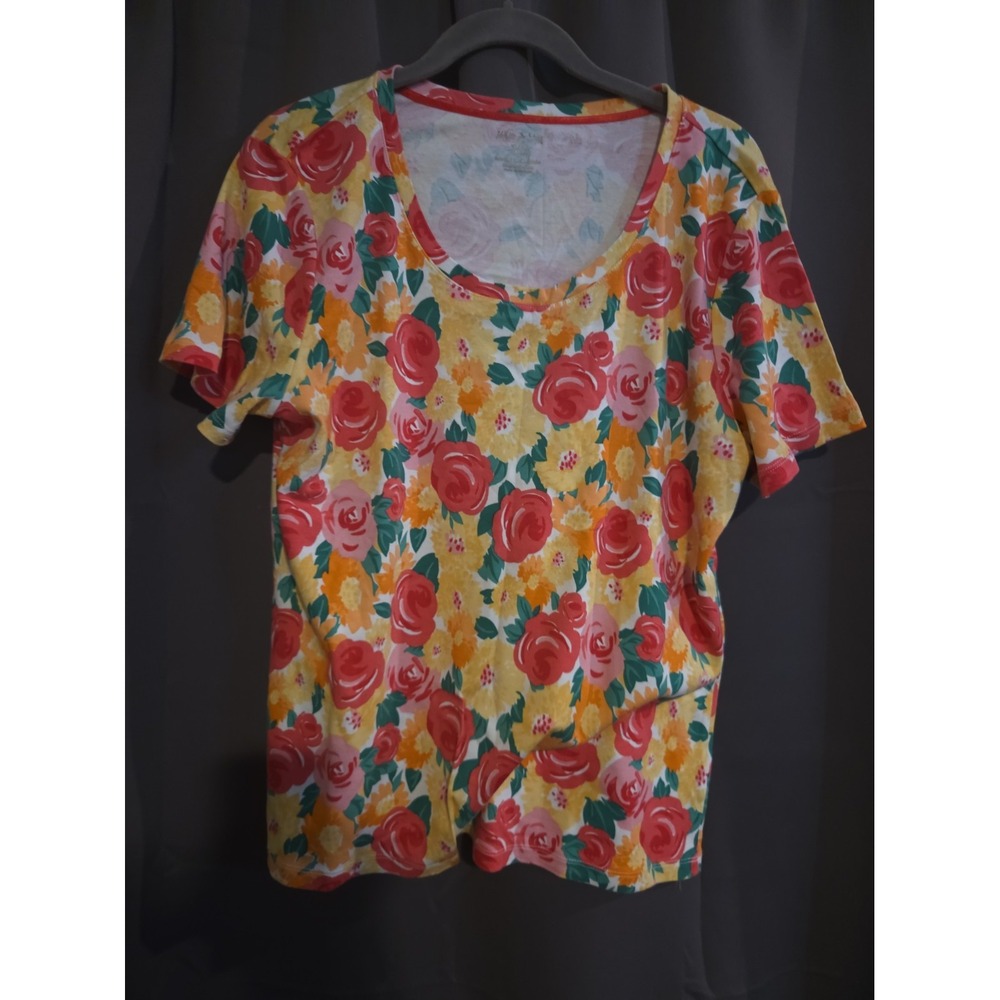 White Stag Womens Floral Short Sleeve Cotton T-Shirt Red Yellow Extra Large 16